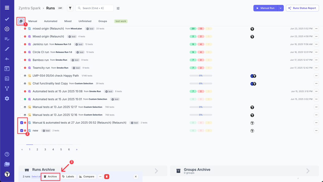 Testomat.io - Archive runs