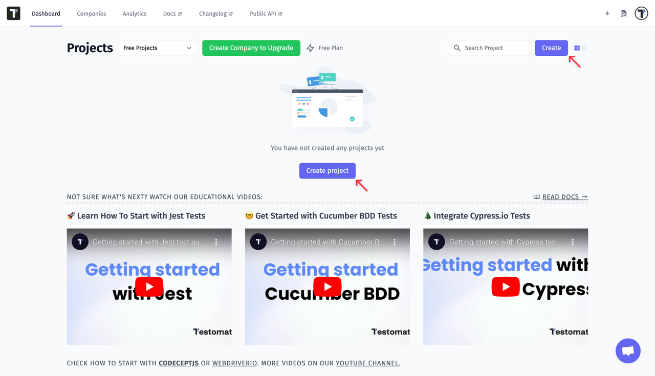Testomat.io - Create new project