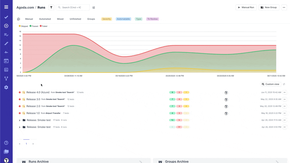 Testomat.io - Test result history in RunGroup